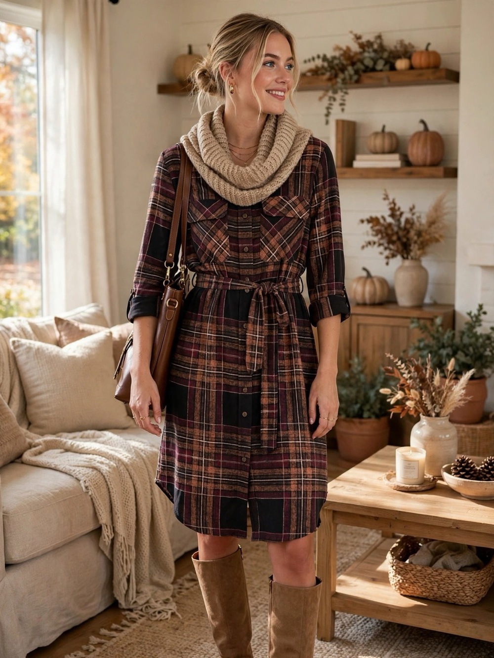 Le Chateau Plaid Shirtdress Button Front Belt NWT | Size M